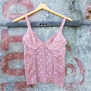 VTG Y2K Bra Top Pink LACE Camisole SMALL